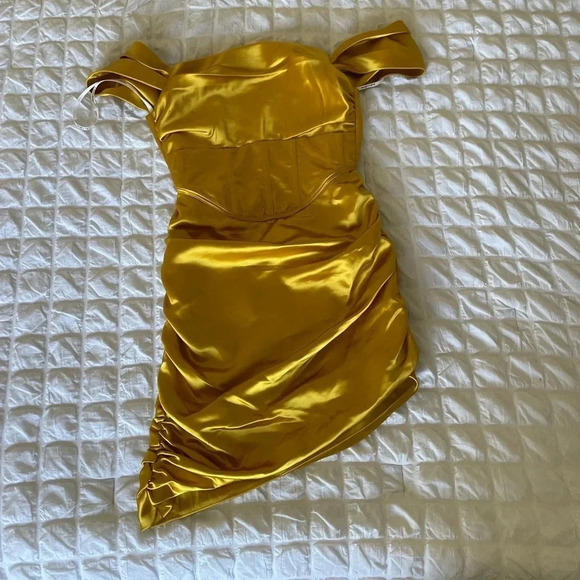 For love & Lemons Drew satin mini dress in yellow - Picture 5 of 14